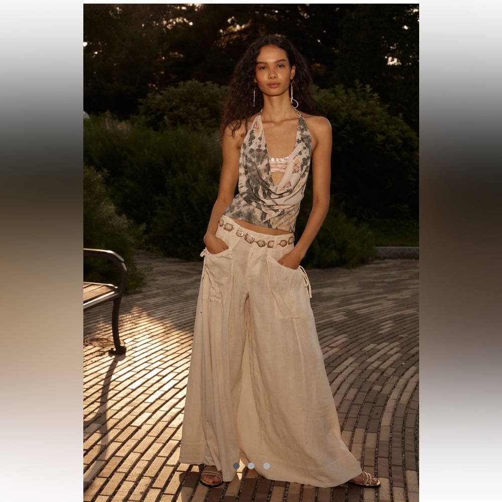 Free People Cream Wide-Leg Pants - Picture 3 of 13